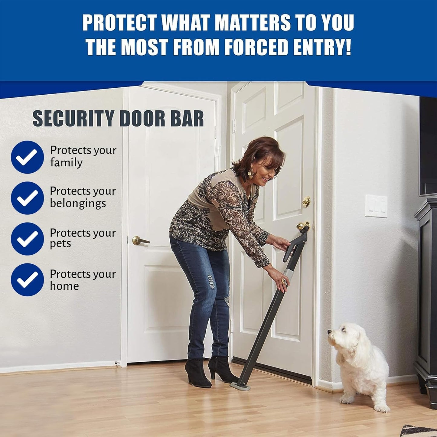 Super Heavy Duty Security Door Lock Bar Fully Adjustable Door Stopper Device for Home Defense for Residential and Commercial Use to Protect against Forced Entry. Security Door Jammer by
