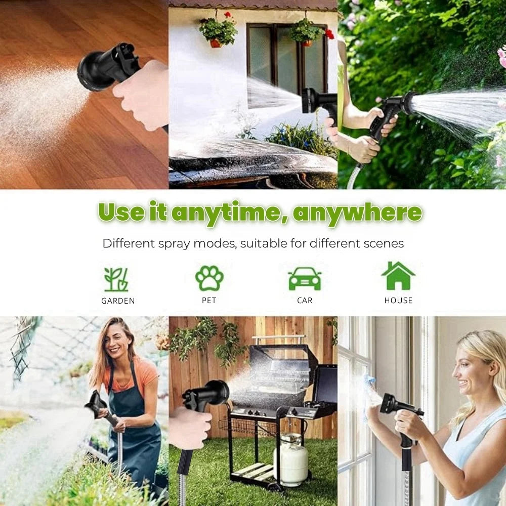 Garden Hose 100 FT,304 Stainless Steel Heavy Duty Water Hose with 7 Function Nozzles No-Kink Rust Proof for Yard Outdoor