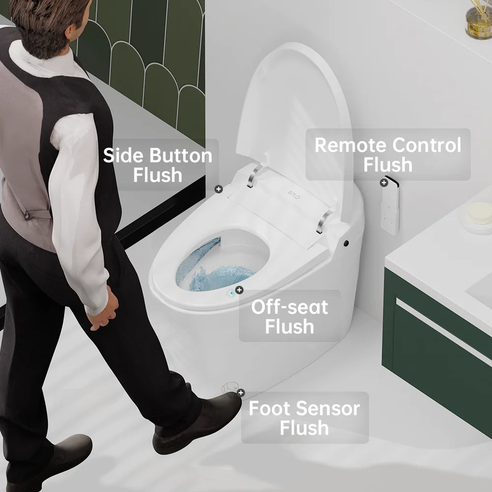 Smart Toilet with Foam Shield Splash Proof, One Piece Bidet Toilet,Dual Auto Flush,Foot Sensor Operation,Modern Elongated Toilet E16