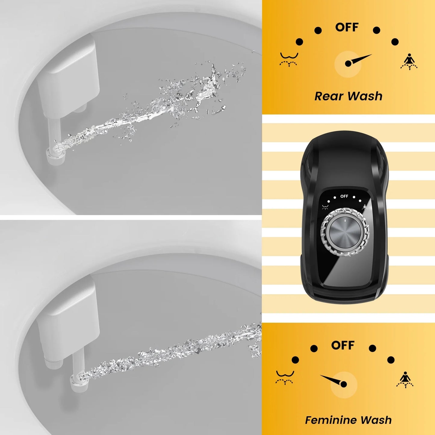 Bidet Attachment: Dual Nozzle , Hidden Nozzle, Adjustable Water Pressure- Black