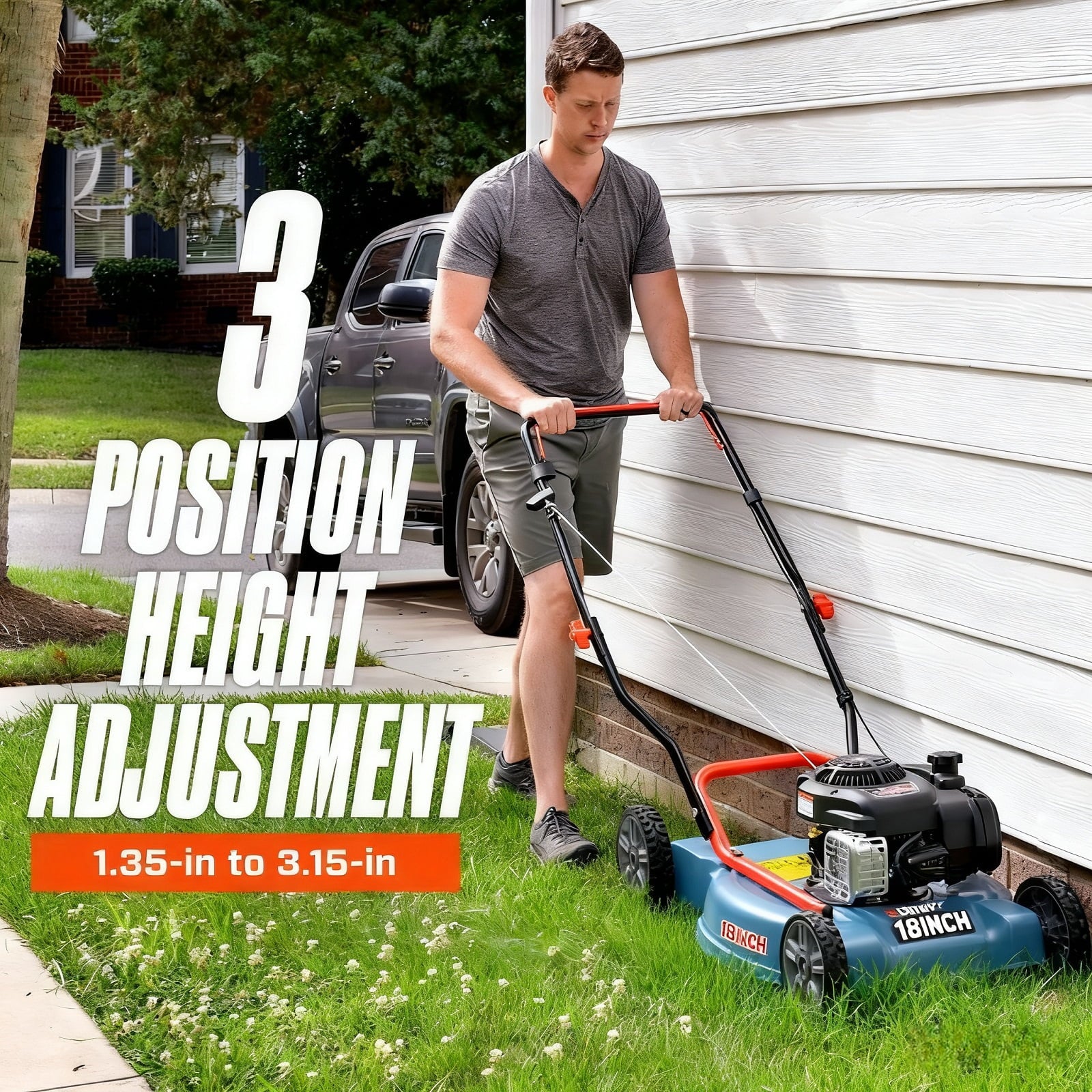 Gas Lawn Mower, 18In Cutting Blade / 19In Cutting Deck, 144Cc 4-Cycle Engine Push Mower with Side Discharge