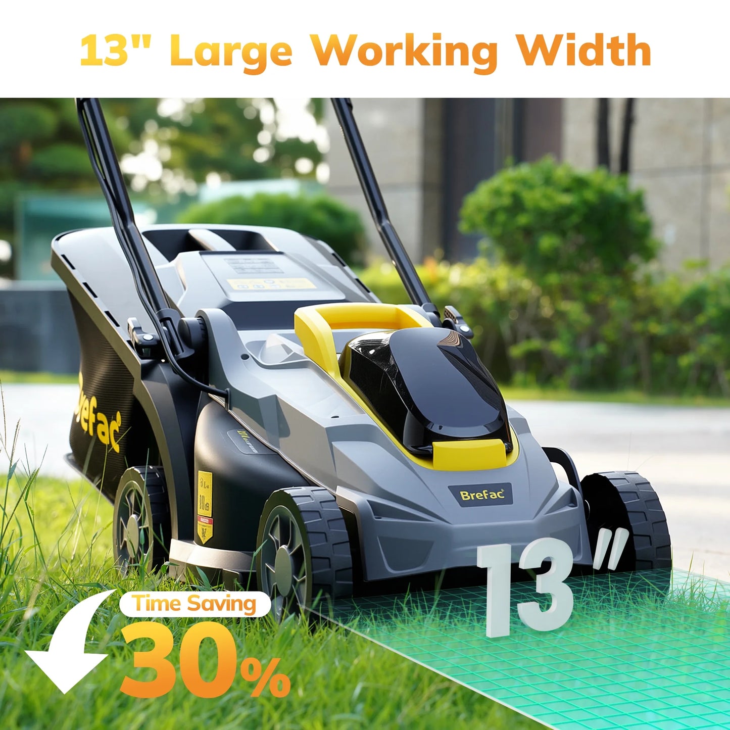 20V 13'' Cordless Lawn Mower - Versatile Grass Cutter with 4.0Ah Battery, 5 Height Settings & Durable Blades for Effortless Lawn Care