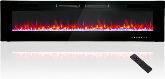 72 Inch Electric Fireplace, Recessed and Wall Mounted Electric Fireplace Heater, Linear Fireplace with Remote Control & Touch Screen, Thermostat, Timer, Adjustable Flame Color, 750/1500W